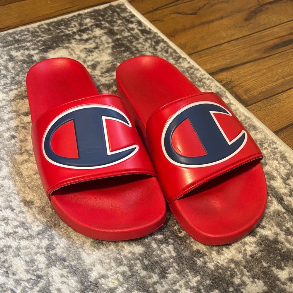 Champion Red and Blue Slide Sandals
